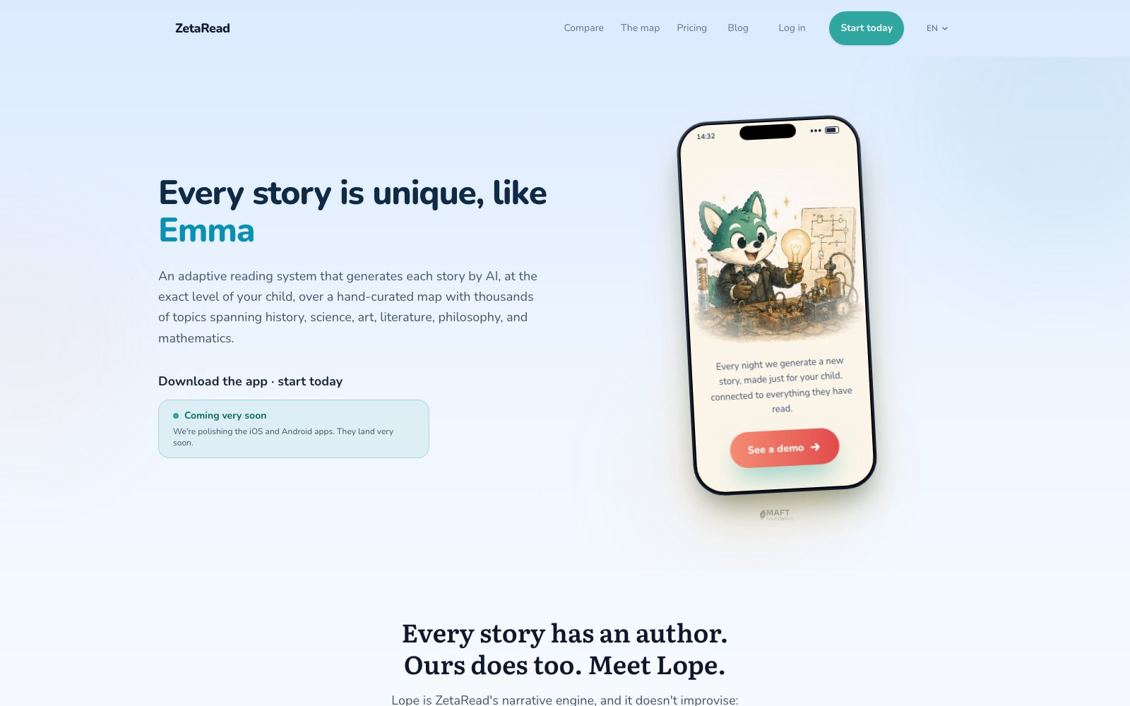 ZetaRead with Zeti and a personalized story preview